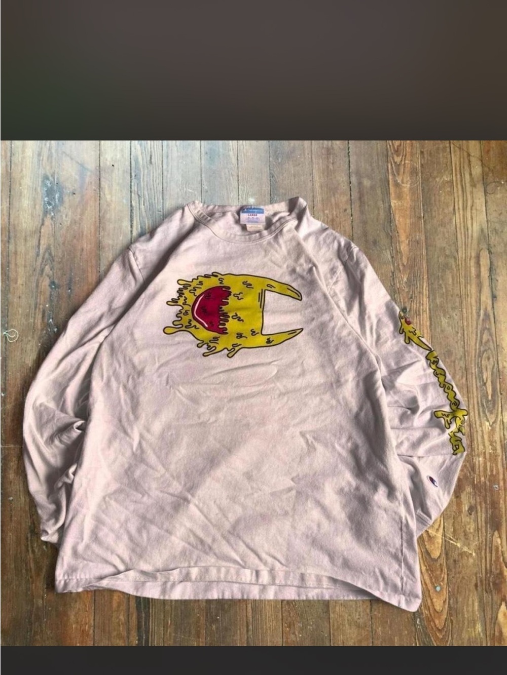 Champion Long Sleeve Graphic Tee - Light Pink with Yellow & Red Print
